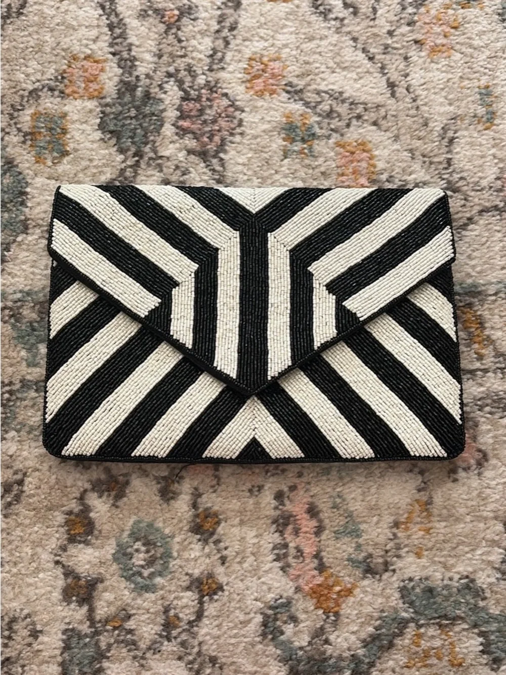 Black & White Beaded Stripe Envelope Crossbody - NWT
